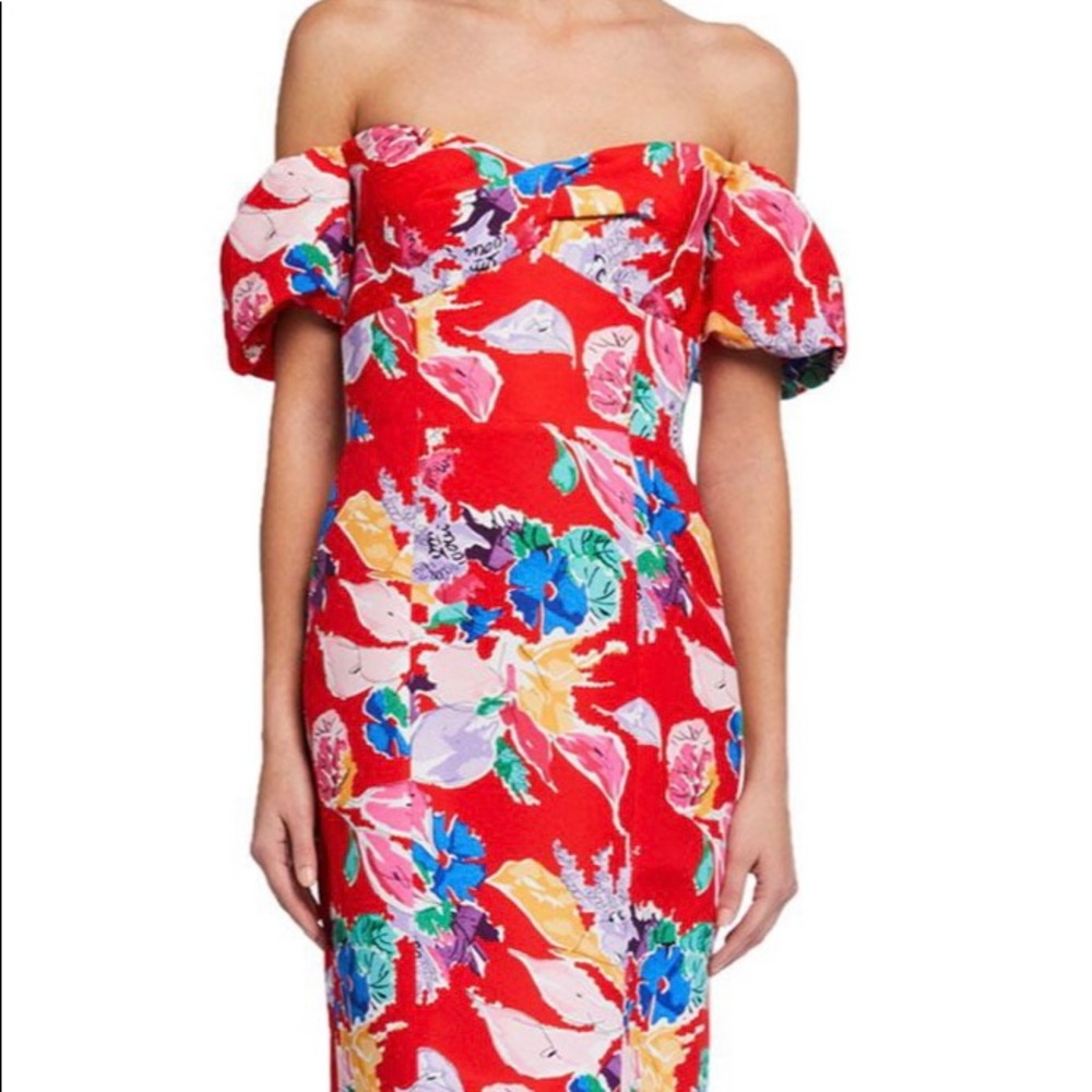 MILLY Cara Bouquet Floral Off-The-Shoulder Faille Dress size 0